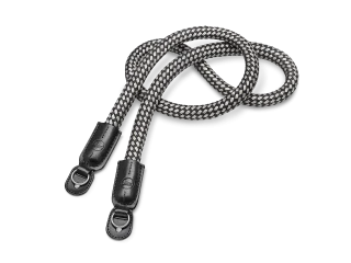 Correia de ombro, cordão redondo trançado em rayon & couro, preto e branco